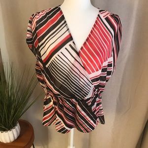 Chaps Patriotic Scarf Style Blouse w/Peplum Sz XL